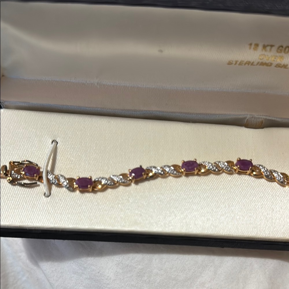 18 KT Gold and Sterling Silver Bracelet with Purple Stones - Picture 3 of 7